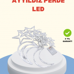 Mey İthalat® Yıldız Ay Tasarımlı Prizli Perde LED Işık İç Mekan Dekoru