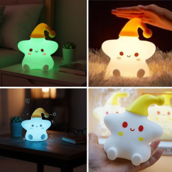 Mey İthalat® Yıldız Figürlü Pofuduk LED Gece ası – Yumuşak Dokulu Masaüstü Aydınlatma, Çocuk Odası ve Dekoratif Şarjlı Ortam Işığı