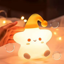 Mey İthalat® Yıldız Figürlü Pofuduk LED Gece ası – Yumuşak Dokulu Masaüstü Aydınlatma, Çocuk Odası ve Dekoratif Şarjlı Ortam Işığı