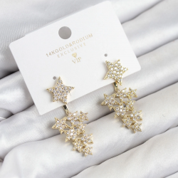 Mey İthalat® Yıldız Model Gold Renk Zirkon Taşlı Küpe