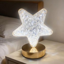 Mey İthalat®  Yıldız Model Kristal LED Masa ası – Dokunmatik, 3 Renk Işık Modlu, Şarjlı Mini Dekoratif Gece ası