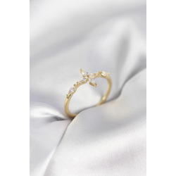 Mey İthalat® Yıldız Model Zirkon Taşlı Gold Renk Kadın Yüzük