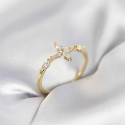 Mey İthalat® Yıldız Model Zirkon Taşlı Gold Renk Kadın Yüzük