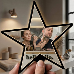 Mey İthalat® Yıldız Tasarım Kırılmaz Pleksi El Aynası - 10x10 cm Unisex Çanta Boyu