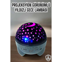 Mey İthalat® Yıldız Yansıtmalı Projeksiyon Gece Lambası Şarjlı Taşınabilir