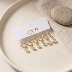 Mey İthalat® Yıldız Zirkon Taşlı Gold Renk Pirinç Set Küpe
