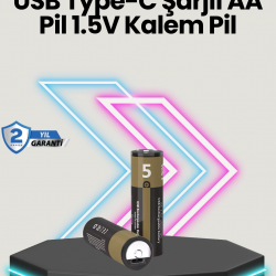 Mey İthalat® Yüksek Performanslı AA USB Şarjlı Lityum Pil | 1.5V Sabit Güç | 2’li Paket