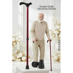 Mey İthalat® Yükseklik Ayarlanabilir BORDO Metal Baston - 7 Kademe Ayarlı Ergonomik Denge Desteği + 2 Yedek Uç 717094