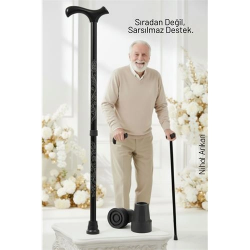 Mey İthalat® Yükseklik Ayarlanabilir SİYAH Metal Baston - 7 Kademe Ayarlı Ergonomik Denge Desteği + 2 Yedek Uç  716392