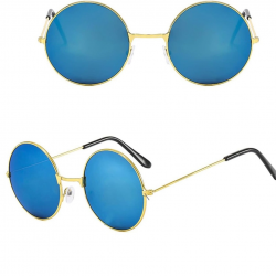 Mey İthalat® Yuvarlak Cam John Lennon Tarzı Gold Çerçeveli Mavi Gözlük