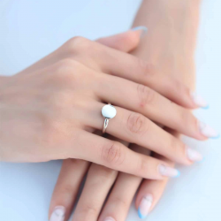 Mey İthalat® Yuvarlak Plaka Gümüş Renk Kadın Yüzük