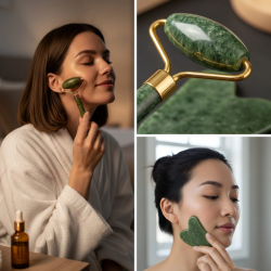 Mey İthalat® Yüz Masaj Aleti Roller ve Gua Sha 2li Set