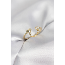 Mey İthalat® Zincir Sallantılı Kalp Model Gold Renk Kadın Yüzük