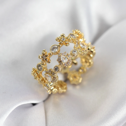 Mey İthalat® Zirkon Taşlı 2'li Model Gold Renk Kadın Yüzük