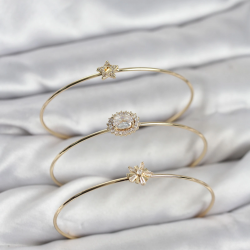 Mey İthalat® Zirkon Taşlı Gold Renk Tek Taş Model 3'lü Kadın Bileklik Kombini