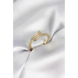 Mey İthalat® Zirkon Taşlı Gold Renk Yassı Çivi Model Kadın Yüzük