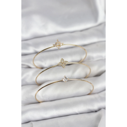 Mey İthalat® Zirkon Taşlı Gold Renk Yonca Model 3'lü Kadın Bileklik Kombini