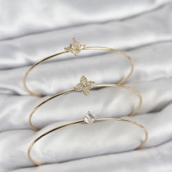 Mey İthalat® Zirkon Taşlı Gold Renk Yonca Model 3'lü Kadın Bileklik Kombini