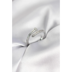 Mey İthalat® Zirkon Taşlı Gümüş Renk Yassı Çivi Model Kadın Yüzük