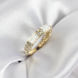 Mey İthalat® Zirkon Taşlı Kemik Model Gold Renk Kadın Yüzük