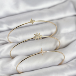 Mey İthalat® Zirkon Taşlı Kutup Yıldızı Model Gold Renk 3'lü Kadın Bileklik Kombini