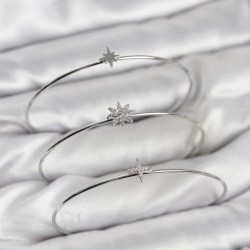 Mey İthalat® Zirkon Taşlı Kutup Yıldızı Model Gümüş Renk 3'lü Kadın Bileklik Kombini