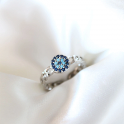 Mey İthalat® Zirkon Taşlı Nazarlı Gümüş Kaplama Kadın Yüzük