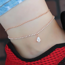 Mey İthalat® Zirkon Taşlı Rose Renk Çift Zincirli Hal Hal