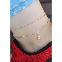 Mey İthalat® Zirkon Taşlı Rose Renk Çift Zincirli Hal Hal
