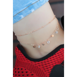 Mey İthalat® Zirkon Taşlı Rose Renk Çift Zincirli Hal Hal