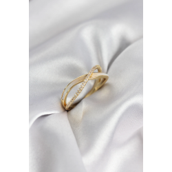 Mey İthalat® Zirkon Taşlı Sarmal Sedefli Gold Renk Kadın Yüzük