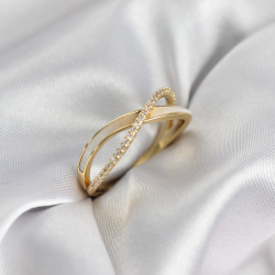 Mey İthalat® Zirkon Taşlı Sarmal Sedefli Gold Renk Kadın Yüzük