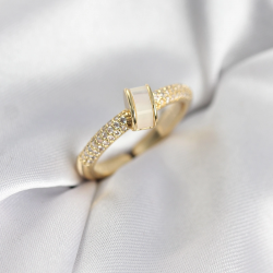 Mey İthalat® Zirkon Taşlı Sedefli Gold Renk Kadın Yüzük