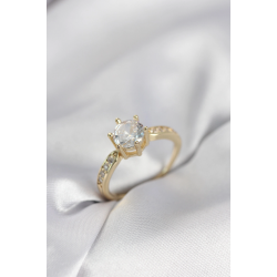 Mey İthalat® Zirkon Taşlı Tek Taş Model Gold Renk Kadın Yüzük