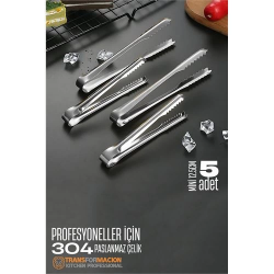 Mey İthalat® Mini 12.5 cm Buz Maşası - Şeker Limon Maşası Kokteyl Servis Maşası 5 li PAKET 304 Paslanmaz Çelik