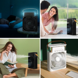 Mey İthalat® Taşınabilir 3 Farklı Mod Ayarlı 7 Farklı Led Işıklı Sulu Soğutmalı Taşınabilir Masaüstü USB Fan Vantilatör