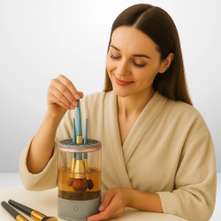 Mey İthalat® USB Şarjlı Makyaj Fırçası Temizleyici Aparat Hızlı Kurutmalı, Çok Yönlü Fırça Temizleyici