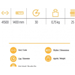 Mey İthalat® YKS 41500 Tırmık Sapı 140 cm