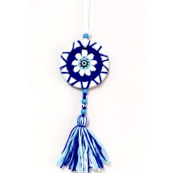 Ponponlu Nazar Boncuğu Desenli El Yapımı Mini Kapı Süsü