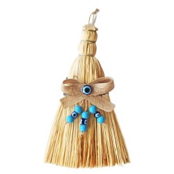Otantik Ahşap Boncuklu Mini Süpürge Nazar Boncuklu Duvar Süsü