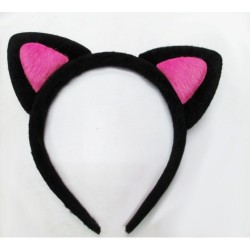 Sevimli Kedi Kulak Pofuduk Kedi Taç Siyah İçi Şeker Fuşya Renk 17x15 cm