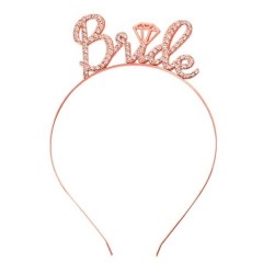 Rose Gold Renkli Taşlı “Bride” Gelin Tacı – El Yazısı Yazı Tipiyle