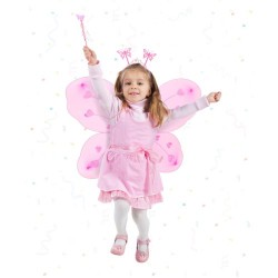 Pembe Kelebek Kız Seti – 50 cm Kelebek Kanadı, Taç ve Asa