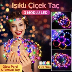 Renkli LED Çiçek Taç – 3 Işık Modlu Glow Parti Tacı