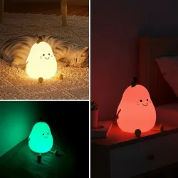 5 Farklı Renk Modlu Armut Figürlü Pofuduk LED Gece ası–Yumuşak Dokulu Çocuk Odası ve Dekoratif Şarjlı Ortam Işığı