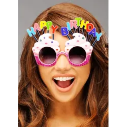 Mey İthalat® Happy Birthday Yazılı Pembe Fuşya Renk Parti Gözlüğü 12x7 cm